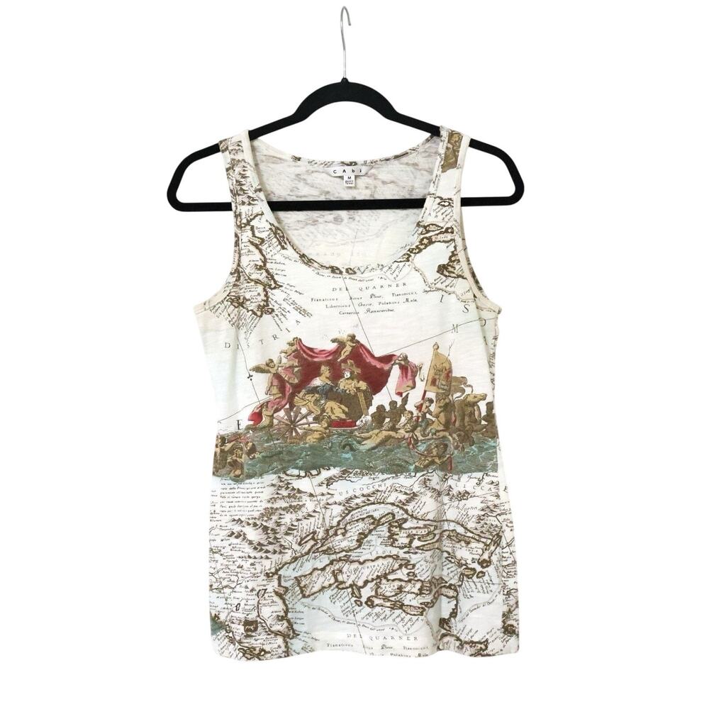 Vintage CABI Old World Map AOP Tank Top M Y2K OOAK